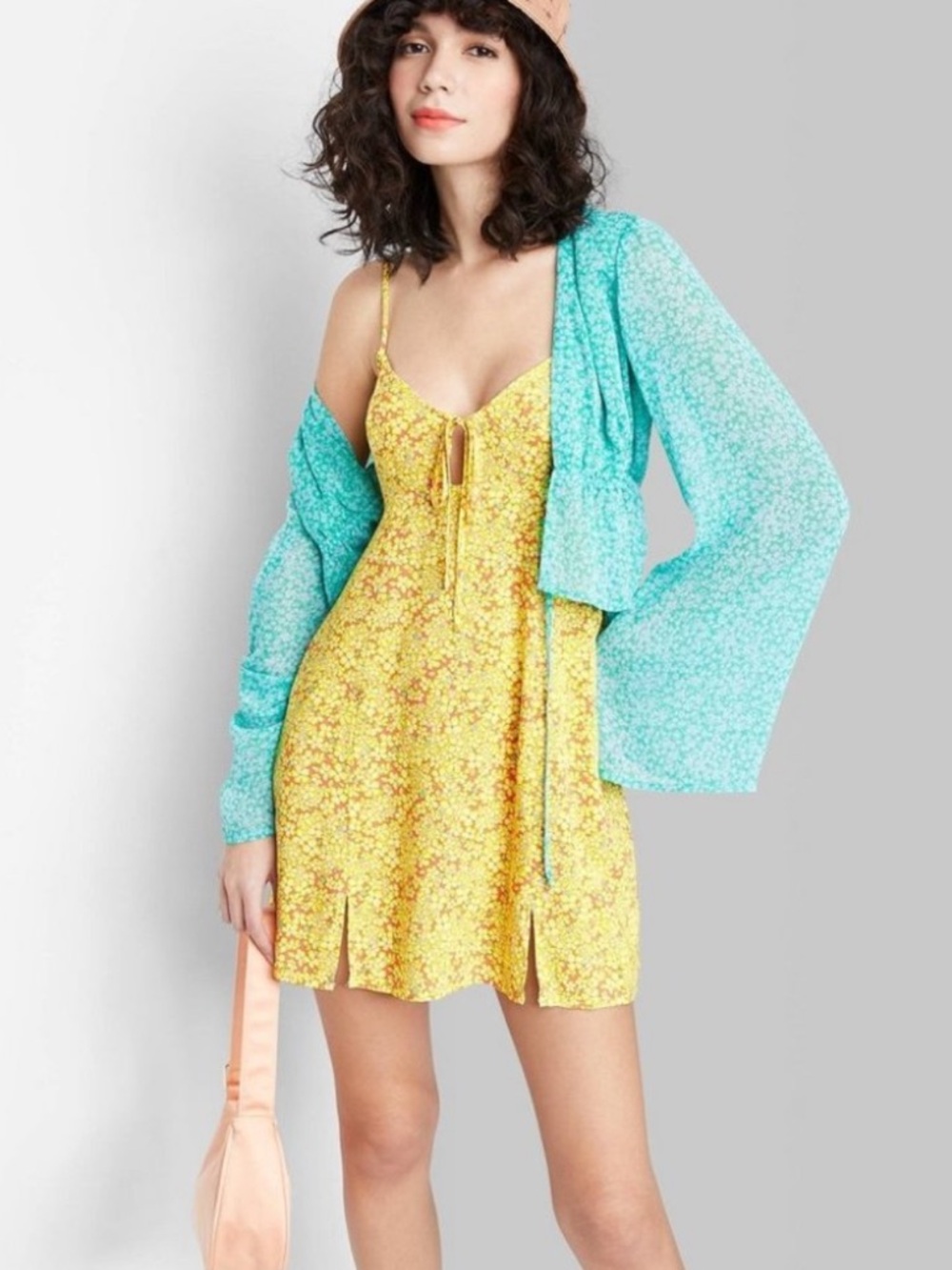 wild fable yellow floral tie-front fit and flare mini dress